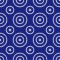 Seamless blue and white African pattern. Indigo shweshwe print. Polka dot ornament. Vector illustration