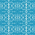 Seamless blue and white colored decorative pattern with clover