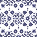 Seamless blue-white pattern. Ornament drawn in pencil by hand. Vintage print for textiles. Ethnic and tribal motifs. Vector Royalty Free Stock Photo