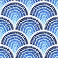 Seamless blue and white wavy pattern. Print in Asian style. Seigaha ornament painted by watercolor. Ethnic and tribal motifs. Sea