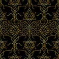 Seamless bohemian pattern of golden beetles and stars of David Royalty Free Stock Photo