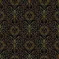 Seamless bohemian pattern of golden beetles and stars of David Royalty Free Stock Photo