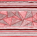 Seamless bohemian pattern. Striped print. Ethnic and tribal motifs. Zentangle, doodle, patchwork. Red and white colors.