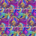 seamless bold punchy vector pattern, abstract design, highly saturated texture, retro style flow coloring book lines