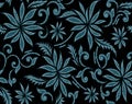 Seamless bold vintage flower pattern with black background