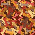 Seamless bone pattern silhouette in different colors on a brown background. Vector image
