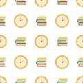 Seamless book pattern time clock vector.