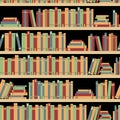 Seamless books, seamless pattern with books, library bookshelf, library, bookstore, books on a shelves in library, flat books,