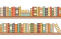 Seamless bookshelves with colorful books. Library and file cabinet. Knowledge and education. Contour vector border Royalty Free Stock Photo