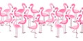 Seamless Border With Cartoon Pink Flamingos