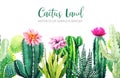 Seamless border composed of watercolor cactus plants