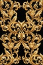 Seamless Border with Golden Baroque Elements on Black Background Royalty Free Stock Photo