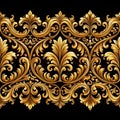 Seamless Border with Golden Baroque Elements on Black Background Royalty Free Stock Photo