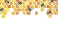 Seamless border frame with honeycomb and bees. cute watercolor pattern on the theme of honey, bees, yellow print. isolated on whit Royalty Free Stock Photo