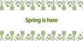 Seamless border with gardening tools and flowers. . Spring is here, text. Vector background. The concept of working in the garden Royalty Free Stock Photo