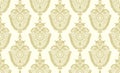 Seamless border with golden baroque element greek motif on a beige background. EPS10 Illustration