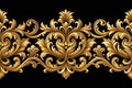 Seamless Border with Golden Baroque Elements on Black Background Royalty Free Stock Photo