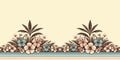 Seamless border with hibiscus flowers and palm leaves, tropical decoration, Vector illustration, generative ai Royalty Free Stock Photo