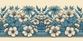 Seamless border with hibiscus flowers and palm trees, tropical backdrop, Vector illustration, generative ai Royalty Free Stock Photo