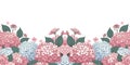 Seamless border with hydrangea flowers, spring floral border background, Vector illustration, generative ai