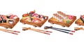 Seamless border japanese food on board and chopsticks watercolor