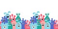 Seamless border for kids,Cartoon Funny monsters on white . Copy space for text