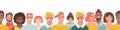 Seamless border made of diverse people in row. Group of young hipster men and women stand in line. Social diversity Royalty Free Stock Photo