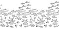 Seamless border Marine vector motif . Underwater Monochrome Aquariums vector background