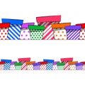 Seamless border of multicolor gift boxes, festive background