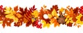 Seamless border with orange, yellow, and brown autumn leaves. Vector illustration