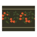 Seamless border, an ornament with bright orange physalis flowers, green leaves on the branches of the plant and a brown