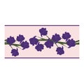 Seamless border, ornament, edging with blue flowers, petals, buds on a pink background. Narcissus