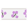 Seamless border, ornament, edging with pink flowers, petals, buds on a blue background. Narcissus