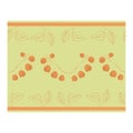 Seamless border, ornament with light orange physalis flowers, leaf outlines on a beige background. Flower border, canvas