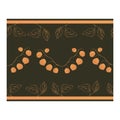 Seamless border, ornament with light orange physalis flowers, leaf outlines on a dark green background.