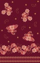 Seamless border with ornate paisley ornament on dark purple background. Print for fabric. Ethnic style