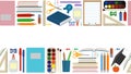 Seamless border, pattern with colorful school supplies. Concept for website design, stationery advertising, childrens learning. Royalty Free Stock Photo