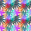 Seamless pattern with drawn tropical leaves, colorful artistic botanical illustration. Floral background. Modern Royalty Free Stock Photo