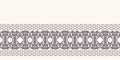 Seamless border pattern hand drawn ornamental azulejo mosaic background. Geometric monochrome stripe. Vector intricate line art