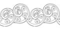 Seamless border pattern with sea waves. Monochrome vector illustration with hand drawn doodle ocean Royalty Free Stock Photo