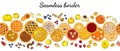 Seamless border with pies, fruits, nuts, apples, pumpkins and berries Royalty Free Stock Photo