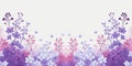 Seamless border with purple flowers and leaves on a white background, floral blossom vector, generative ai Royalty Free Stock Photo