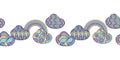Seamless border rainbow and clouds pattern vector illustration. Royalty Free Stock Photo