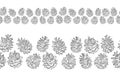 Seamless border with realistic pine cones in black isolated on white background. Hand drawn vector sketch illustration in doodle Royalty Free Stock Photo