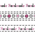 Seamless border set. Handmade lettering, stitches and buttons. Hand-drawn doodles collection. Vector illustration