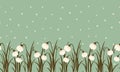 Seamless border from snowdrop and snow on greenish blue background for International Women`s Day March 8.Cute spring flower