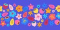 Seamless border summer fruit flower border. Repeating cute floral horizontal kids vector background Scandinavian style