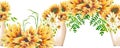 Seamless border with sunflower in vases Royalty Free Stock Photo