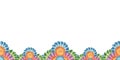 Seamless border from vivid fiesta flowers. Hand drawn watercolor clipart, Mexican paper fans for Cinco de Mayo Royalty Free Stock Photo