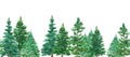 Seamless border of watercolor Christmas green trees. Spruce and holiday tree. Hand-drawn illustration Royalty Free Stock Photo